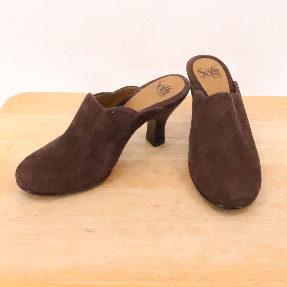 Sofft Suede Kitten Heel Mules Clogs Womens Size 7M Brown Comfort Capsule Office